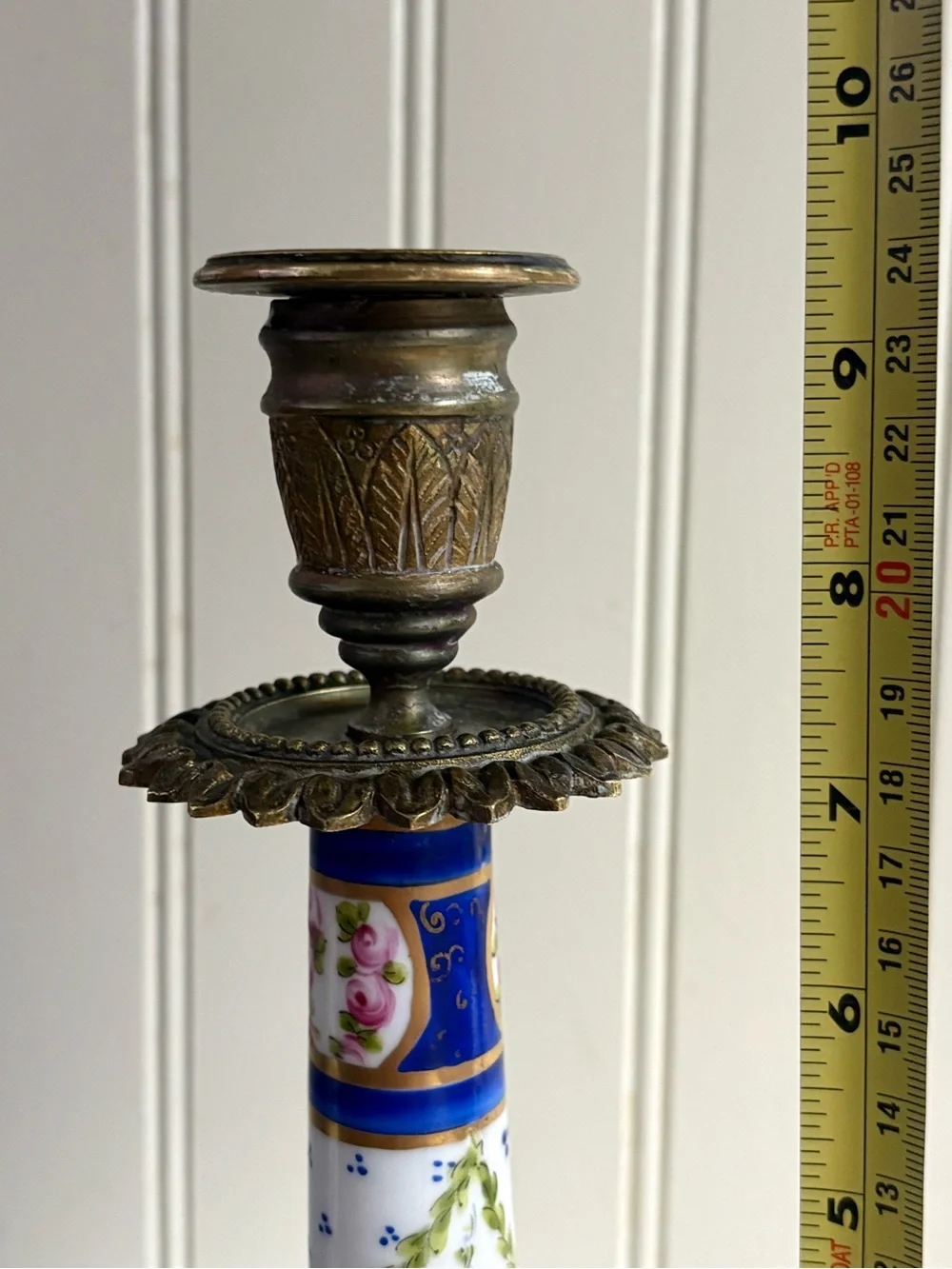 Antique L.P. Paris Sèvres-Style Porcelain & Bronze Hand-Painted Candlesticks VTG